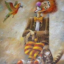 клоун с попугаем и котом