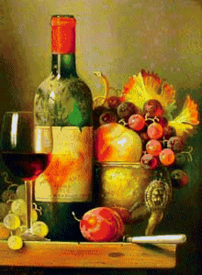 натюрморт 1 - вино, натюрморт, фрукты, кухня - предпросмотр