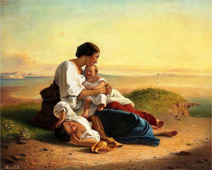 Madre e hijos sobre la Costa [Augusto Riedel] - obra pintores - оригинал