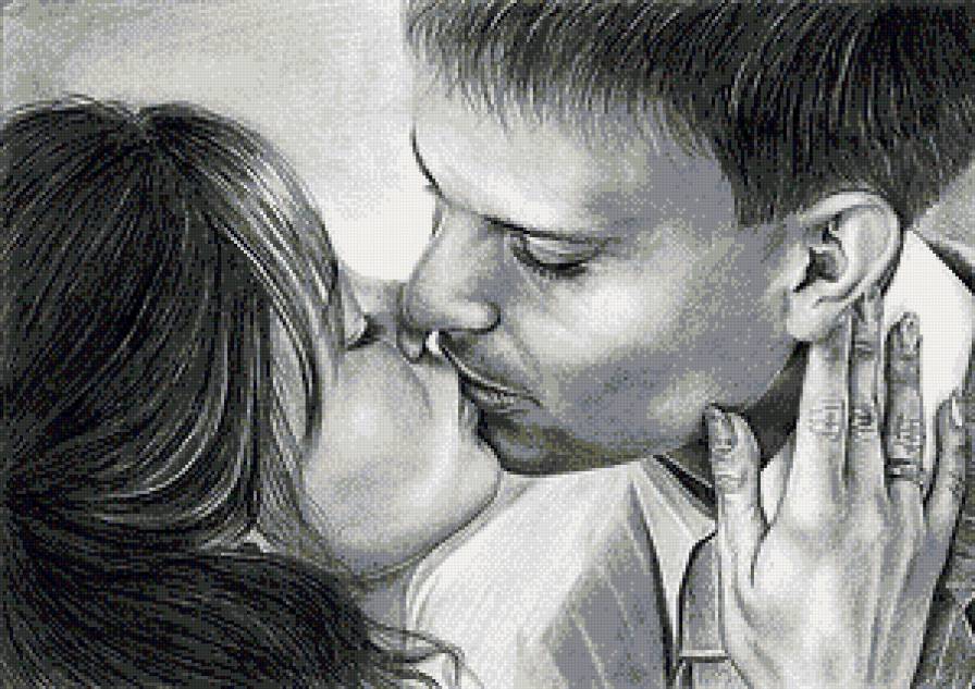 поцелуй - двое, любовь, нежность, монохром, черно-белое, поцелуй, пара - предпросмотр