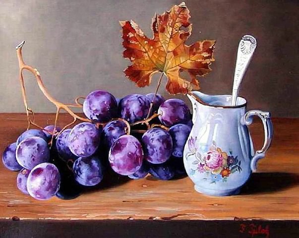 Виноградный натюрморт. - для кухни, сладость, натюрморт, осень, виноград - оригинал