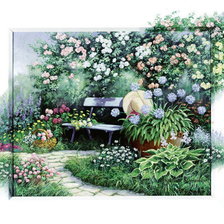 Схема вышивки «скамейка в саду»