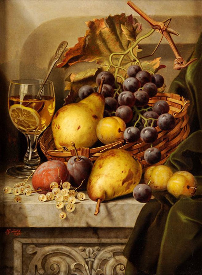 Натюрморт с грушами и виноградом - натюрморт, фрукты - оригинал