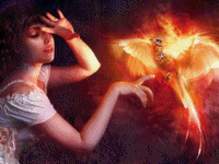 Девочка с фениксом - фэнтези, девушка - предпросмотр