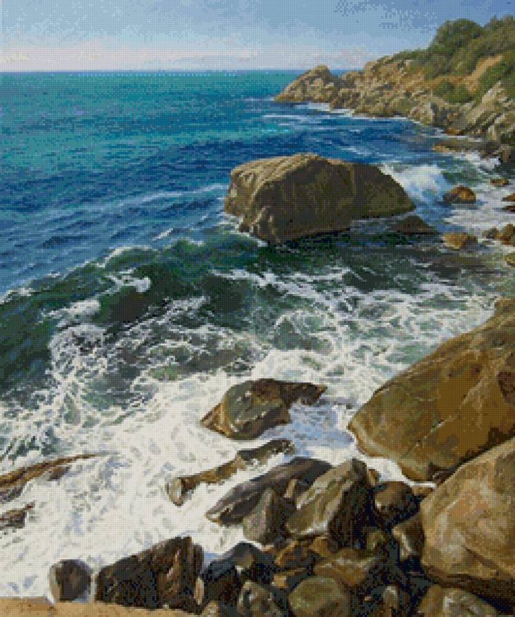 морской прибой - берег, пейзаж, волны, отдых, море, живопись, скалы, прибой - предпросмотр