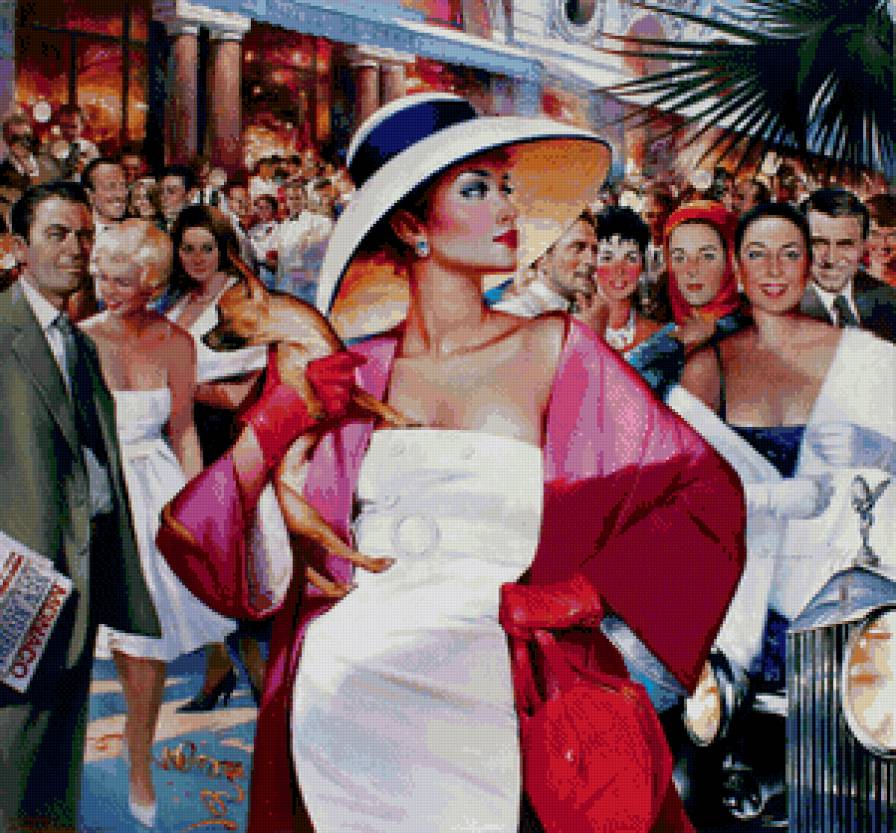 шикарная женщина в шляпе - шик, красавица, арт, мода, стиль, девушка, живопись - предпросмотр