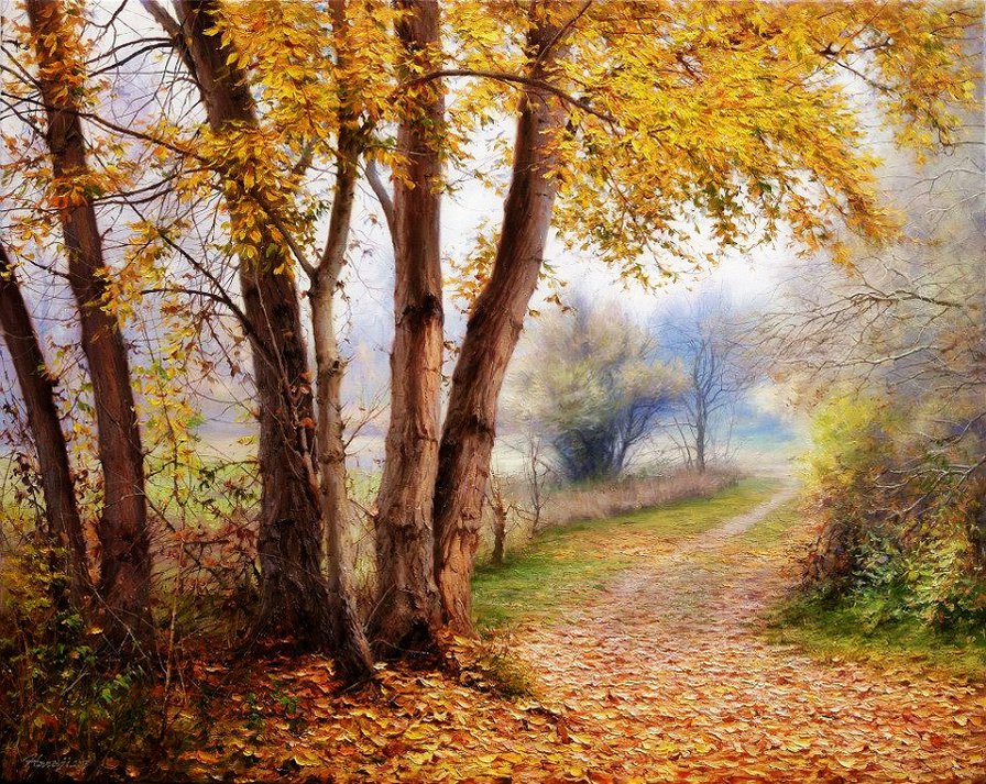 осень в парке - живопись, природа, осень, пейзаж, золото, дерево - оригинал