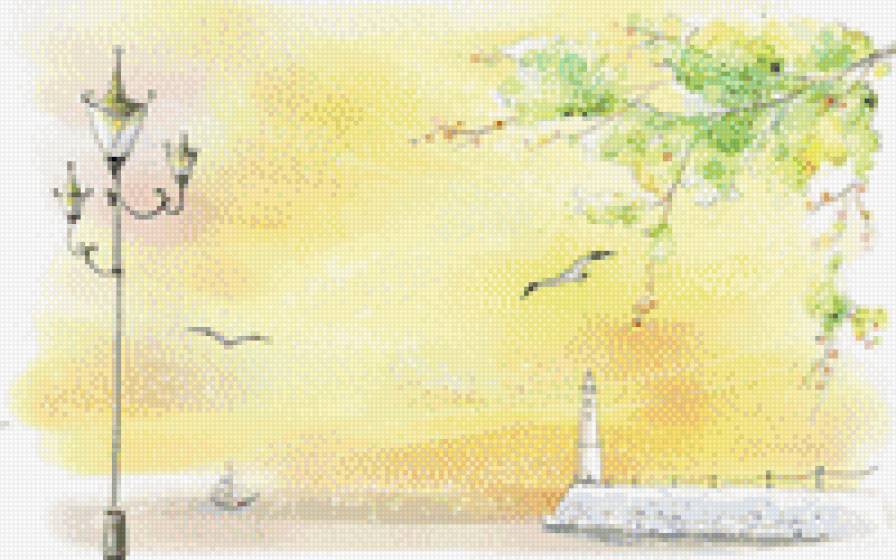 №915432 - маяк, чайки, рисунок - предпросмотр