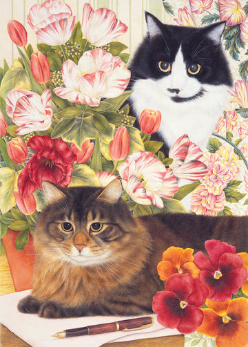 парочка в цветах - кот, коты - оригинал