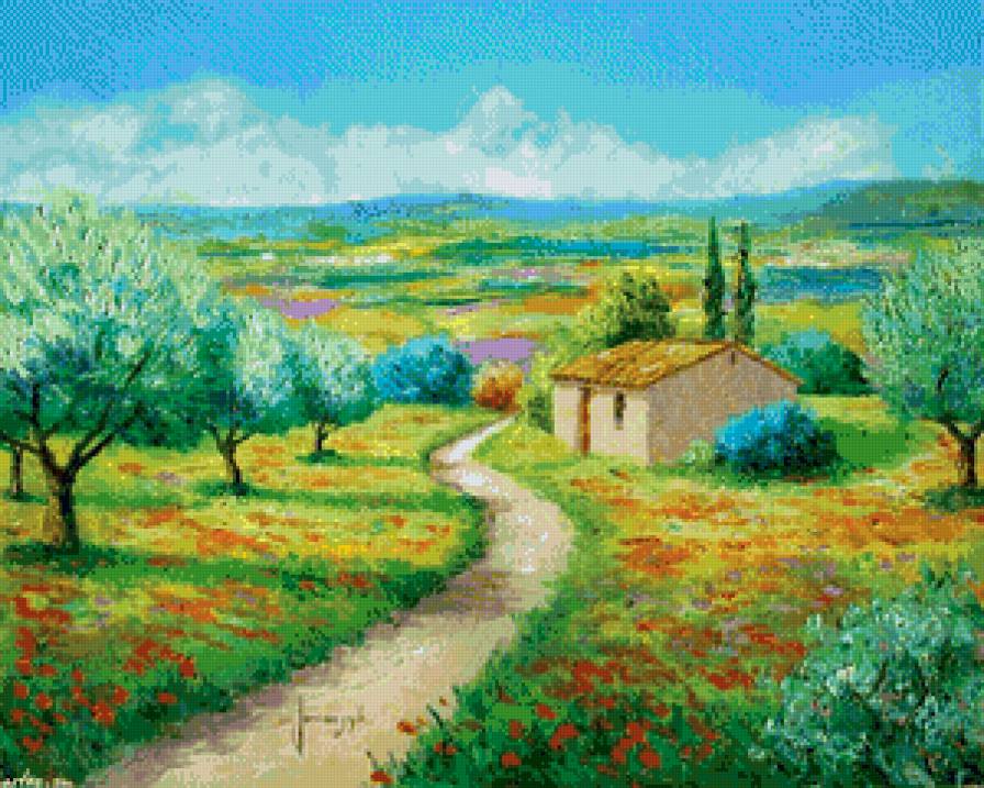 оливковый сад в провансе - прованс, лето, сад, живопись, пейзаж, оливки, юг, краски - предпросмотр