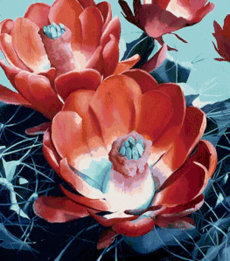 красные цветы - панно, цветы, картина, живопись, акварель - предпросмотр