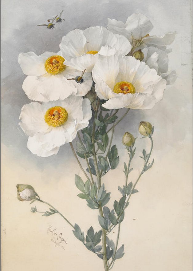 Цветы с пчелками Лонгпре Пауль - уветы - оригинал