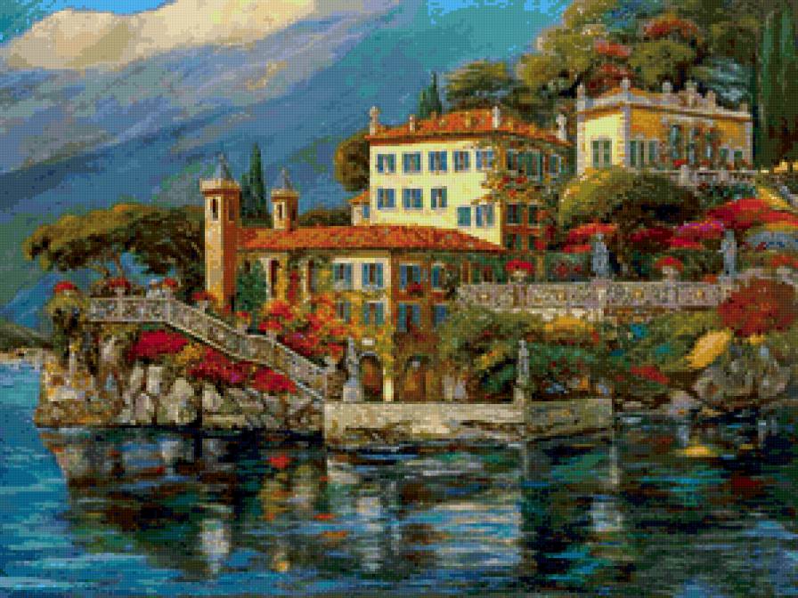 Вилла на озере Комо - дом, вода., природа - предпросмотр