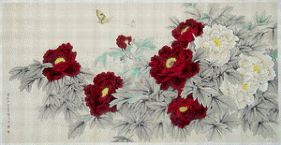 восточные мотивы - цветы, пионы - предпросмотр