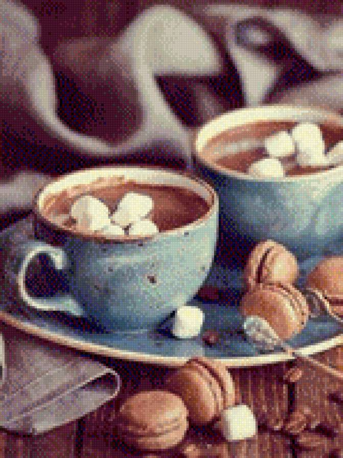 Завтрак для двоих - чашки, завтрак, какао, романтика, зефир - предпросмотр