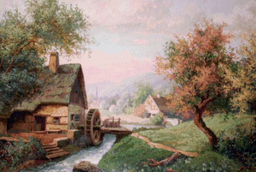 водяная мельнца - пейзаж, мельница - предпросмотр