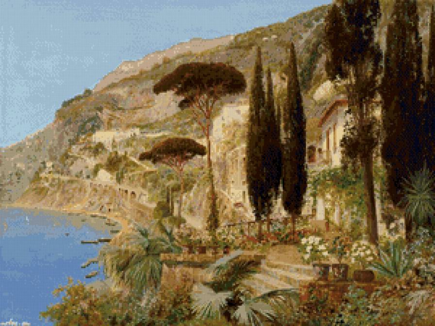 на юге франции - пейзаж, юг, кипарис, франция, море, побережье, город - предпросмотр