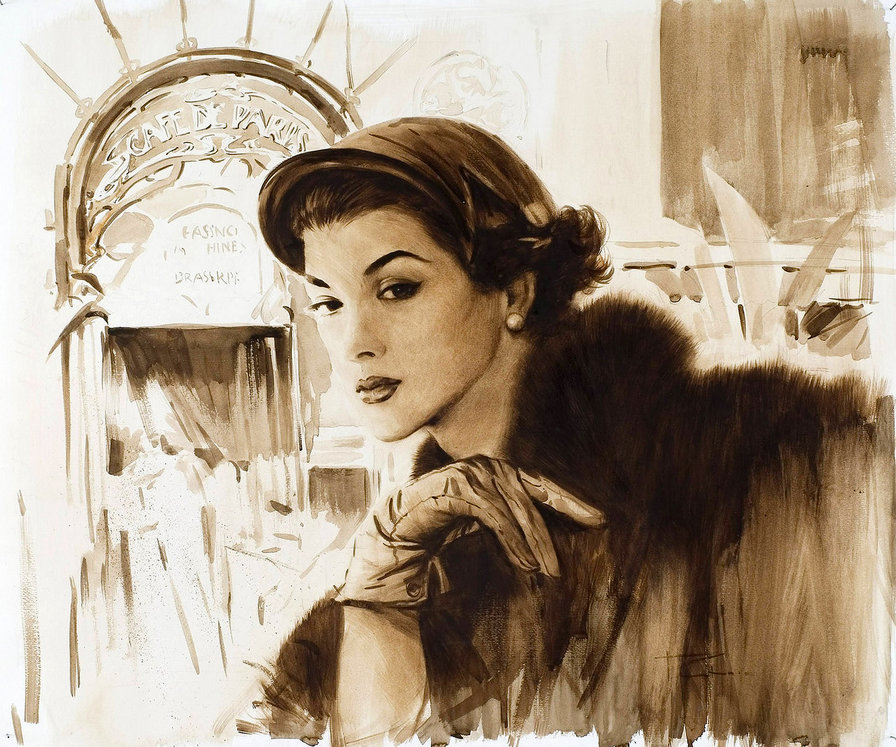 женский образ - сепия, монохром, графика, красавица, девушка, женщина - оригинал