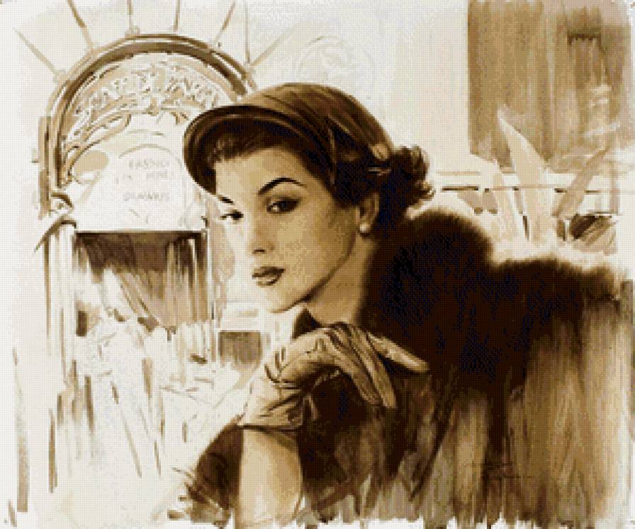 женский образ - женщина, девушка, монохром, графика, красавица, сепия - предпросмотр