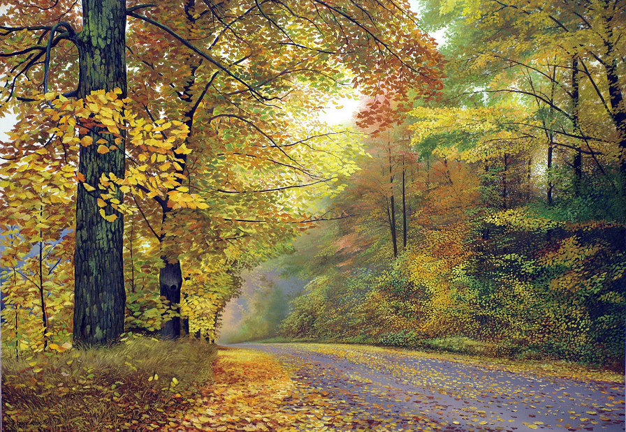 золотая осень - осень, дерево, природа, живопись, пейзаж, золото - оригинал