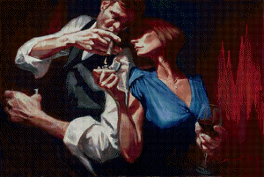 пара флиртует - страсть, флирт, люди, живопись, любовь, танец, пара, ретро - предпросмотр