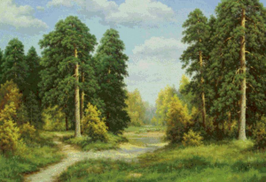 лето в дубовой роще - лес, природа, роща, дуб, лето, пейзаж, живопись, дерево - предпросмотр