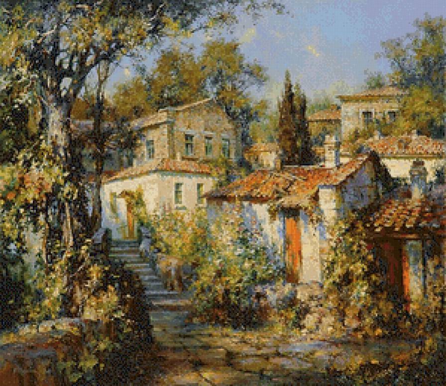 крымский дворик - лето, пейзаж, крым, дворик, город, живопись, украина - предпросмотр