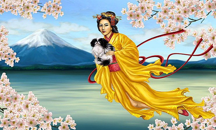 Восточная красавица в желтом - восток, девушка, китай - оригинал