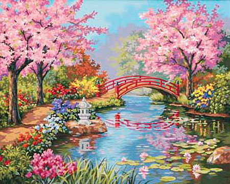 Парк - природа, мост, река, цветение, парк - оригинал