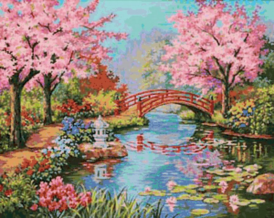 Парк - мост, река, природа, парк, цветение - предпросмотр