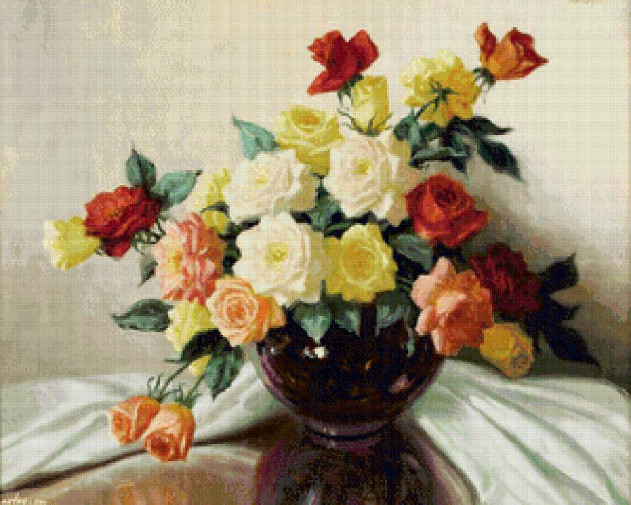 розы в вазе - ваза, розы, цветы, натюрморт, живопись, букет - предпросмотр