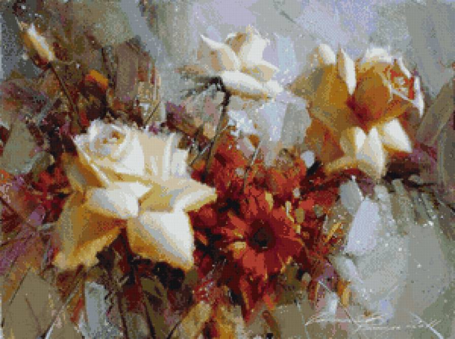 Розы акварель - цветы, акварель, розы, букет - предпросмотр