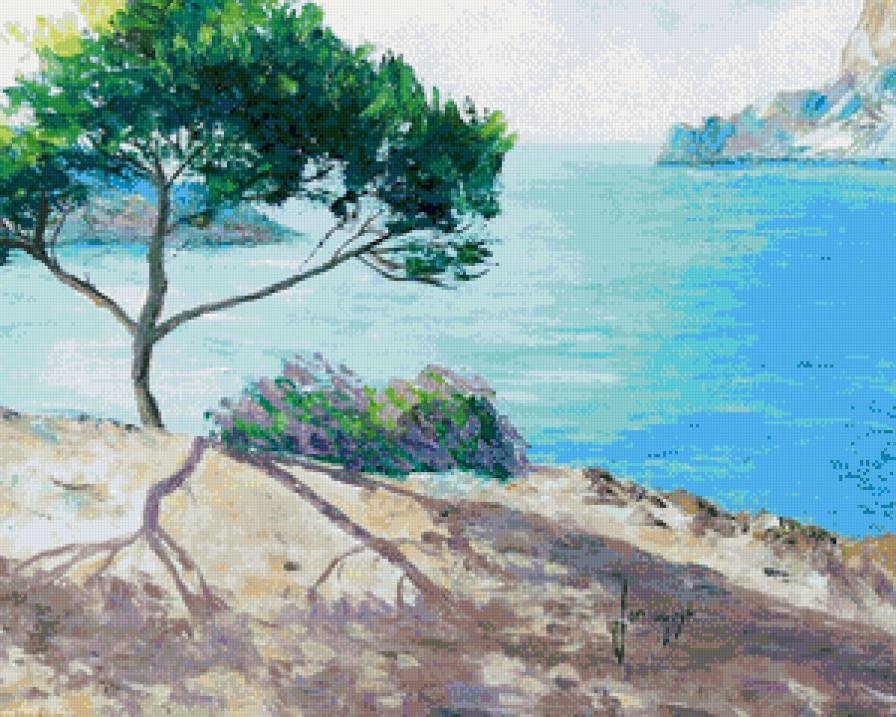 на берегу - парусник, парус, природа, берег, скалы, море, солнце, пейзаж - предпросмотр