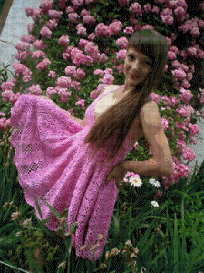 Розовая нежность - девочка, лето, розовый, цветы - предпросмотр