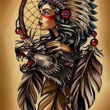 Оригинал схемы вышивки «Девушка и волк» (№920240)