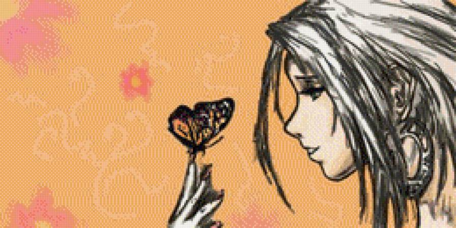 девушка и бабочка - бабочка, девушка, рисунок - предпросмотр