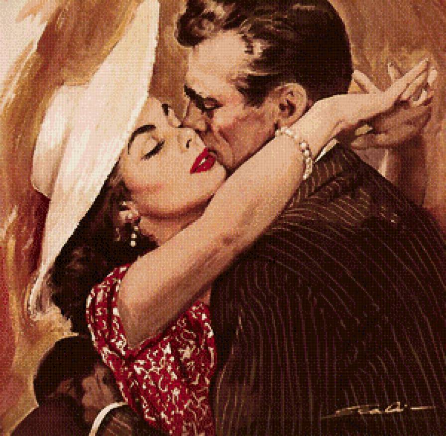 Нежность рэтро... - объятия, романтика, мужчина, нежность, встреча, поцелуй, женщина - предпросмотр