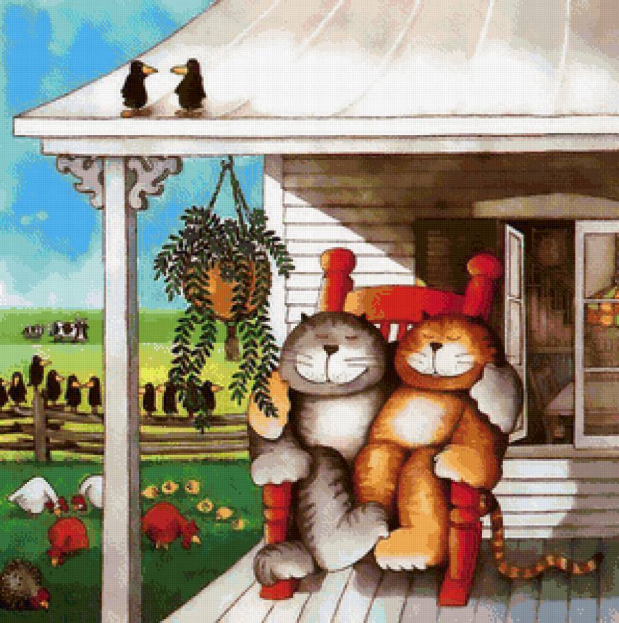 Сладкая парочка - дом, пара, кошки, отдых - предпросмотр