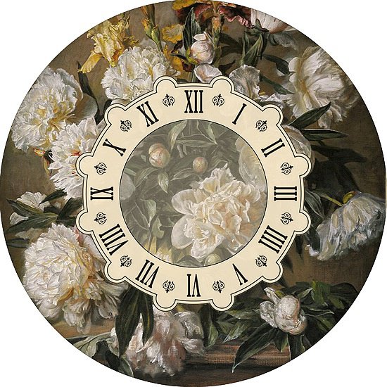 Циферблат с белыми пионами - циферблат, пионы, цветы, часы - оригинал