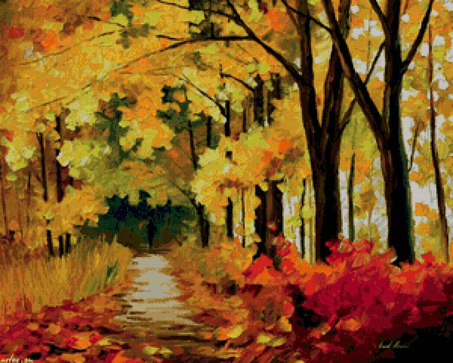 осенние краски - золото, парк, аллея, осень, дерево, живопись, природа, пейзаж - предпросмотр