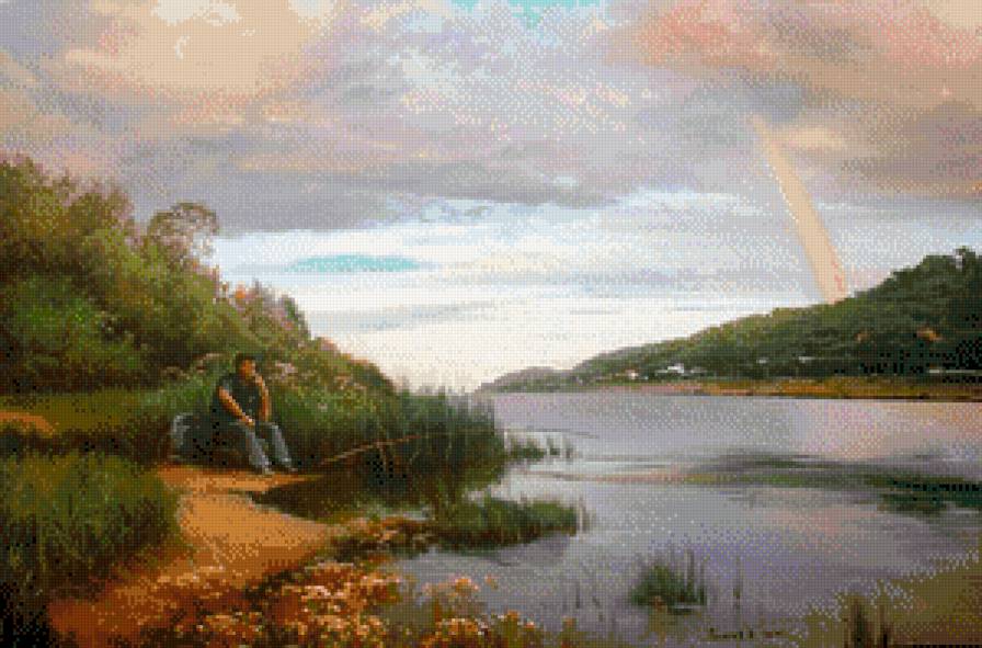 серия "реки" - пейзаж.река.радуга.рыбак - предпросмотр