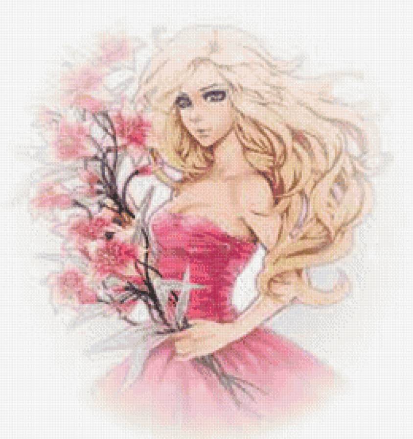 девушка с букетом - рисунок, девушка - предпросмотр