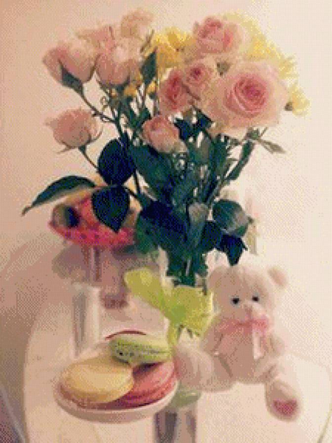 Нежность - цветы, сладости, игрушка, мишка - предпросмотр