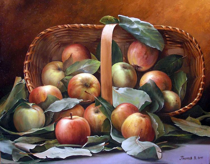 Яблоки в корзине - фрукты, натюрморт - оригинал