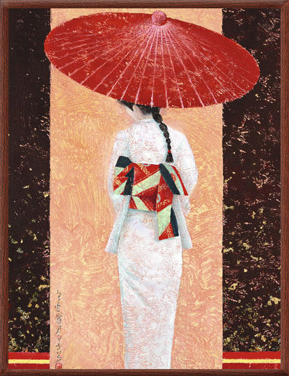 Японка с зонтиком - традиции, гейша, япония, зонт - оригинал