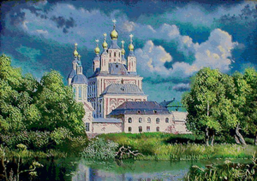 святое место - монастырь, купола, лето, деревня, живопись, церковь, лавра - предпросмотр