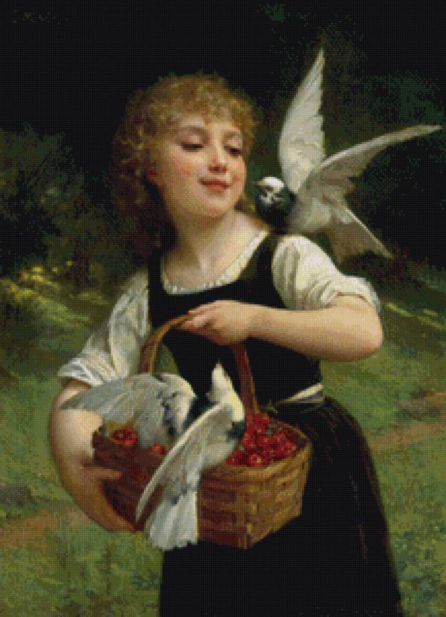 девочка с голубями - девочка, сюжет - предпросмотр