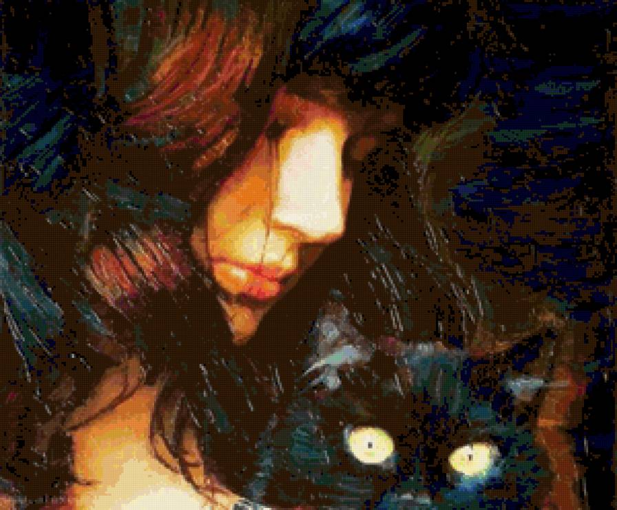 портрет - девушка, кот, портрет - предпросмотр