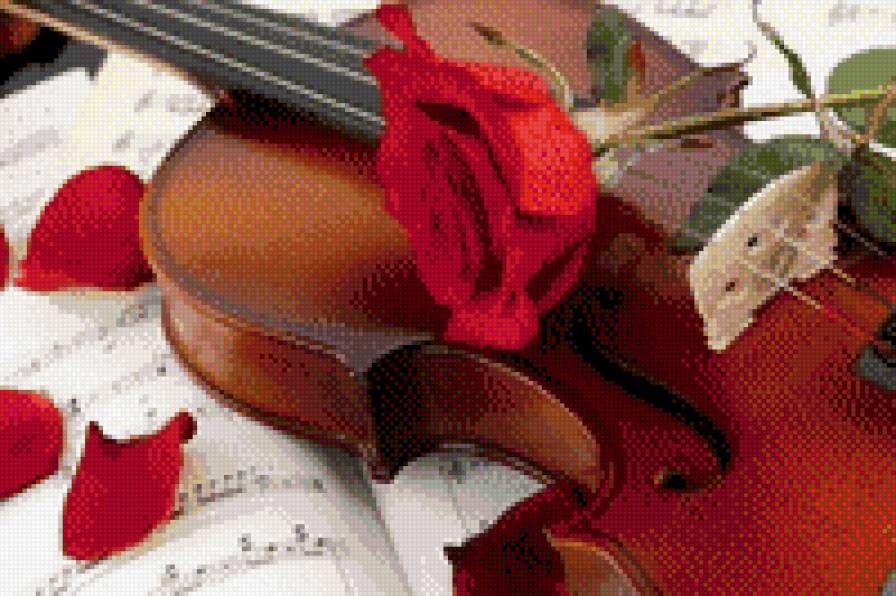 Музыка - роза, цветок, скрипка, музыка, ноты - предпросмотр