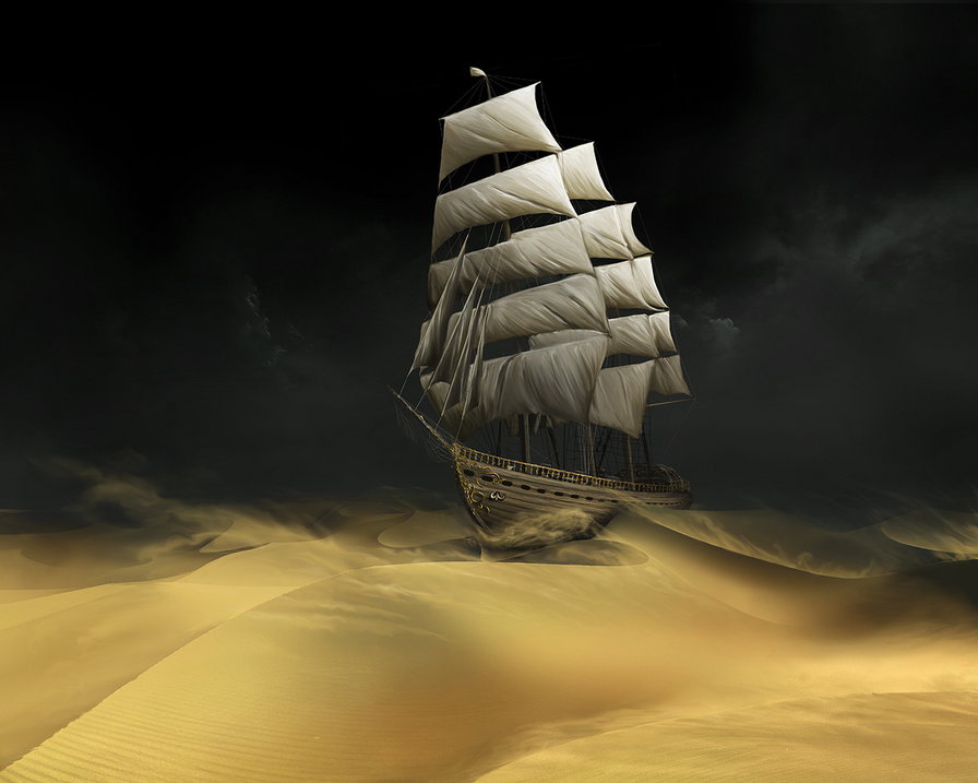 Корабль в пустыне - корабль, паруса, пустыня - оригинал